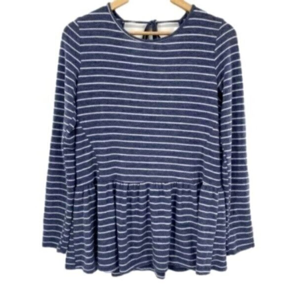 Modcloth Peplum Top Blue White Striped Knit